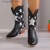 Stövlar 2023 Nya kvinnors broderade Western Knee High Boots Cowboy Cowgirl Boots Chunky Heel Platform Boots Women Western Shoes T230817