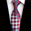 Bow Ties Ricnais Fashion Plaid Tie Silk Jacquard Woven Wedding For Men randig Gradient Blue Red Green Necki Suit Party Gravatas