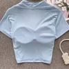 Kvinnors T -skjortor Sexig kort ärm Square Neck Slim Blue Elegant Korean Fashion Crop Top Shirt Summer Women Clothing