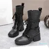 Designer -Ankle Boot Women Leather Rubber Rainboots Waterproof Tall Welly High Heels PVC Beeled Platform Boot