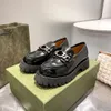 럭셔리 여성 캐주얼 신발 플랫폼 가죽 Leathers Loafer 연동 G- 가죽 플랫폼 로퍼 레트로 슬립 페니 스트랩 끈적 끈적한 고무 밑창 둥근 발가락 35-40box