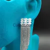 Charm Pendientes de mujer Pendientes largos de borla de cristal de diamantes de imitación de plata para mujer Pendientes colgantes de gota nupcial WeddJewelry J230817