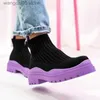 Сапоги Women Ancle Boots вязаная носка платформа женская скользящая дамская повседневная обувь женщина удобная модная клиновая короткая сапоги T230817