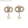 Stud double pearl earrings CHANNEL Stud Earrings Diamond Pearl Dangle Earrings High Quality Not Fade 19 Styles Wedding Jewelry for Womens teardrop Z230817