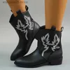 Boots punk noirs talons bas de la cheville Boots Femmes 2023 Automne Boots de cowboy western brodés Femme Plus taille 43 Bottes de cowgirl pointues T230817