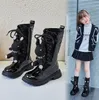 スニーカーの子供の女の子ロングブーツ26-36冬のスニーカーレザーファッションブーツキッズガールアウトドアプリンセスシューカジュアルティーンスノーブーツ230816