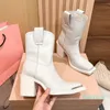 2023 Boots Women 100% skórzany czarny/biały/brązowy na zewnątrz impreza kwadratowa but lady seksowna moda