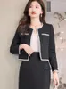 Two Piece Dress Autumn Winter Women Retro Suit Office Work Wear Cardigans Patchwork Blazer Coat Split Midi Skirt Two-piece Set Korean