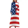 Casual Dresses American Flag Dress Long Sleeve Betsy Ross 13 Stars and Stripes Maxi High Neck Street Fashion Graphic Böhmen