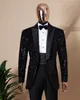 Schwarze funkelnde Herrenanzüge mit Höchstverkehrs -Pailletten Tuxedos 2 Stück Bräutigam -Verschleiß -Party -Mantel mit Hose maßgeschneidert gemacht