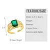 Anel de cristal de retângulo verde do cluster anéis de cluster para mulheres redondas de zircão de zircão de cobre de cobre arremesso de bronze abertos de bronze bronze rigq76