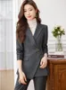 Women's Two Piece Pants Women Formal Striped Pant Suit Blue Gray Black Office Ladies Work Wear Jacket And Trouser Female Business 2 Pieces