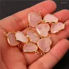 Pendanthalsband 2st Natural Rose Quartzs Crystal Connector Heart Shape Pink Stone Pärlor för smycken som gör DIY -armband 15x23mm