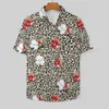 Camisas casuais masculinas Leopardo floral vermelho e branco camisa de férias de flores havaí y2k Blousis masculinos de tamanho grande gráfico de tamanho grande