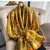 Sarongs Natural Silk Scarf Dames Luxurymerk Gedrukte Satin Pashmina Shawl Dames Lange schouderriem Fountain 2023 Extra grote zijden sjaal Q302 Z230817