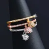 Bandringar Sinleery Charm Cubic Zirconia Crystal Inside Hollow Square Pendant Rings for Women Girls Gold Color Wedding Jewelry ZD1 SSO J230817