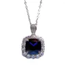 Chains 2023 925 Silver Imitation Sapphire 12 Fat Square Necklace Pendant Female European And American Luxury Inlay