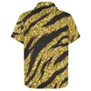 Men's Casual Shirts Tiger Skin Pattern Loose Shirt Men Beach Golden Stripes Print Hawaiian Short Sleeve Street Style Oversized Blouses