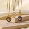 Pendant Necklaces Bohemia Zircon Eye Gold Color Chain Stainless Steel Necklace Black Blue White Dripping Oil Coin For Women