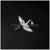 Pins Brooches Chinese Style White Crane Bird Enamel Pin Shirt Bag Lapel Pins Badge Vintage Jewelry Gift Drop Delivery Dhdow