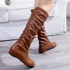 Kleding Schoenen Herfst vrouwen Dij Hoge Laarzen Mode Plus Size Pionted Teen Rimpel Platte Knie Ridder voor Vrouwen Botas de Mujer 230829