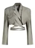 Costumes pour femmes blazers articat gris bandage double couche slim du blazer femmes à manches longues courte courte veste notée