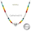 Pendanthalsband Neixiu 925 Sterlsilver Färgglada pärlor Smilface Necklace Women FoldCollar Chain Simple Classic Christmas Female Gift J230817