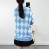 Women's Sweaters Oversized Sweater Women Argyle Plaid Pullover 2023 Autumn Winter Frayed Round Neck Fashion Lazy Oaf Pullovers Tops