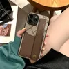 Luxury Leather Designer Cell Phone Case Fashion Wrist Strap Phones Cases for IPhone 14 11 12 13 Pro Max 7p/8p X Xr Xs Shockproof Cover