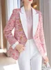 Zweiteilige Hosen der Frauen Qoerlin elegant rote Blazer und weiße Frauen 2023 Frühlingsherbst-Anzüge Doppelbeuert Tops Jacke koreanische Mode