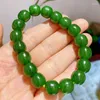 Strand Natural Green Jade Bracelet Men Women Fine Jewelry Genuine Chinese Nephrite Hetian Jades Barrel Beads Bracelets Jasper Bangles