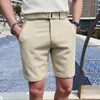 Men's Shorts Fashion Summer Knee Length With Belt For Men Clothing 2023 Business Formal Wear Slim Fit Casual Plaid Short Homme 3Colors