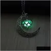 Pendant Necklaces Glow In The Dark Heart Moon For Women Men Hollow Crescent Shape Luminous Beads Chains Fashion Jewelry Drop Deliver D Dh9Xu