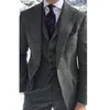 Herrenanzüge graue Wolle Tweed Männer für Winter Hochzeit formeller Bräutigam Smoking 3 -teiliges Fischgramm Männliche Mode -Set -Jacke mit Hosen