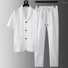 Men's Tracksuits Shirts Pants 2 Piece Set Clothes Men Summer Fashion Plaid Suit Short Sleeve High End Casual Korean Handsome Pattern