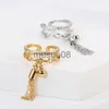 Band Rings Link Chain Tassel Ring Zirconia with Spike Pendant Charm Finger Ring for Women J0817