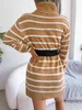 Kvinnors tröjor Kvinnor Sexig botten kjol Lady Girls Fall Winter Fashion Long Turtleneck tröja Sleeve Stripe Pullovers Jumpers