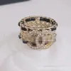 Nooit vervagen Merk Brief Vergulde Messing Koper Open Band Ringen Modeontwerper Kristal Parel Ring voor Dames Bruiloft Sieraden Geschenken