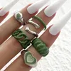 Naszyjnik Zestaw Vintage 6 -częściowy zielony uścisk Ręce Pierścień Kobiety Metalowe farba powlekana kreatywna ins
