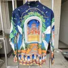 Casual shirts voor heren kasteel afdrukken casablanca shirts echte foto heren designer kleding casa catton mannen kleding op een dag schip toppen hkd230817