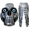 Personnalités masculines Personnalités Skull 3D Print TrackSuit Set Sweat à capuche punk gothique / Sweat-shirt / pantalon / costume