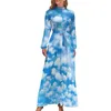 Casual Dresses Funny Clound Dress Gust of Wind Street Style Boho Beach Woman Long-Sleeve High midja Elegant Long Maxi