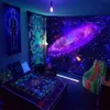 Dekorativa föremål Figurer Black Light Tapestry UV Reactive Psychedelic Starry Sky Tree of Life Eesthetic Wall Hanging For Bedroom Dorm Indie Room Decor 230816