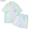 Herr t-shirts 2023SS Casablanca Shell Rainbow Dream Men Women Short Set T Shrt Hawaii Beach Suit Hip Hop Shorts Shorts Par Suit Casa Y2K HKD230817