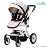 Strollers# Baby stroller 2023 Newborn baby car Red Trolley Baby car on wheels leather baby pram Multi-functional fold stroller R230817