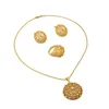 Necklace Earrings Set High Quality Middle East Bride Dubai 24K Gold Plated Jewelry Nigeria Earring Ring Three Piece