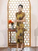 Etniska kläder 2023 i kvällsfest Silk qipao klänning kinesisk traditionell vår sommar kort ärm lång cheongsam lady festival ballgown