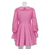 Vestidos casuais jastie elegante rosa xadrez de vestido de vestido colarinho de manga longa Mini Mulheres Autumn Moda Loja Lanterna A-line A-line