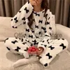 2022 Winter Flannel Pyjamas Cartoon Long Sleeve Coral Fleece Warm Sleepwear Long Wear Women Pajamas Animal Pajamas x0817
