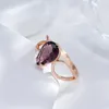 Cluster Rings Kinel Sparkling Water Drop Purple Natural Zircon For Women Luxury Unusual 585 Rose Gold Color Party Daily Jewelry 2023